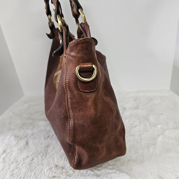 Amber Rose Brown Leather Shoulder Bag Boho Fur Flaw - Picture 5 of 16